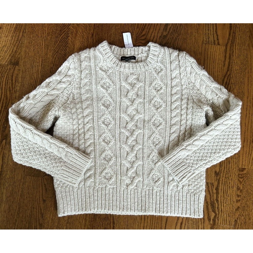 NWT Banana Republic Fisherman Cable Sweater Preppy Modern Cream Size XL